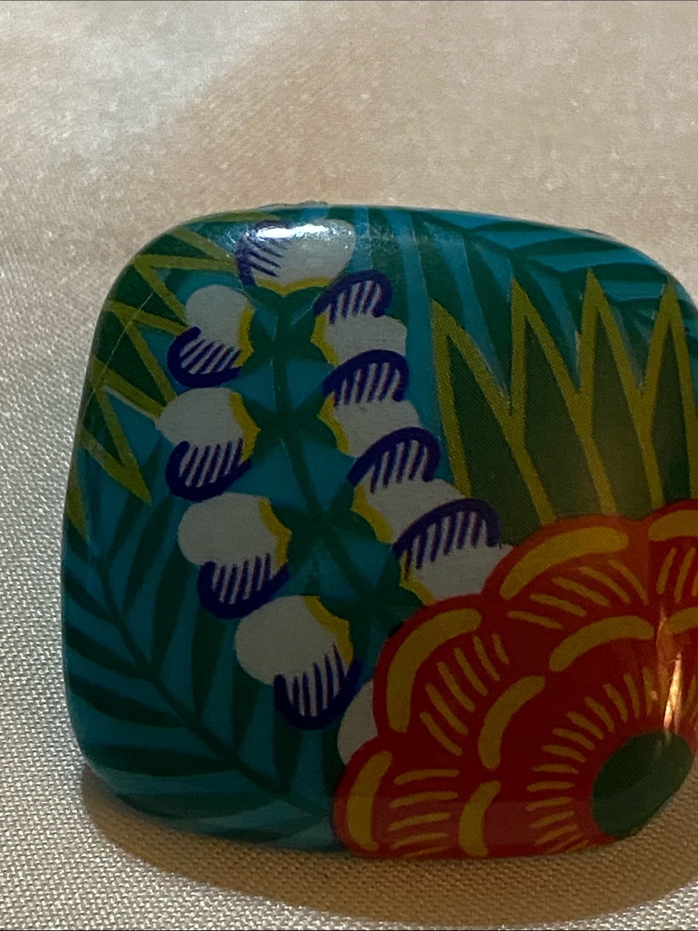 Tropical Floral Square Statement Earrings - Teal, Orange, White, Purple - Picture 2 of 3